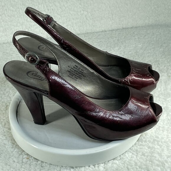 Candie's High Heels Womens Sz 8.5 Burgundy Red Slingback Peep Toe 4 Inch Heels - Picture 1 of 8